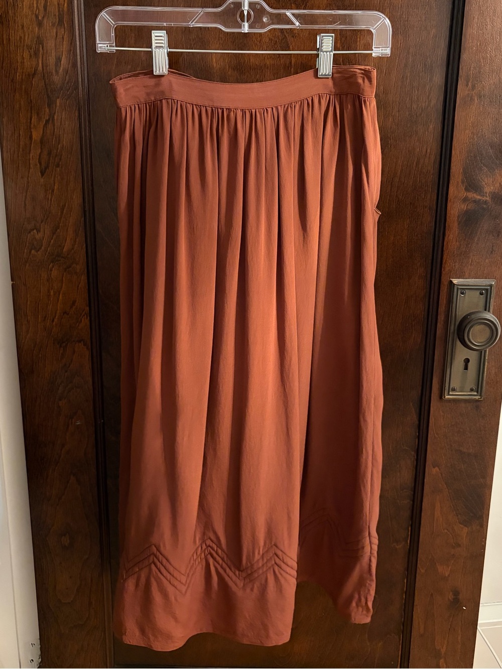 Vintage Silk Midi Skirt — Lightweight Gathered Waist